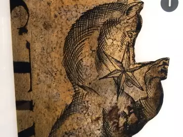 Souhvězdí Velký pes (Canis maior) s hvězdou Siriem na Fabriciově planisfériu.